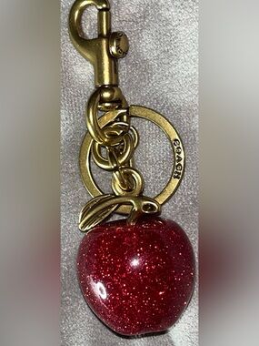 Coach NWOT Red Glitter Apple Charm Keyring